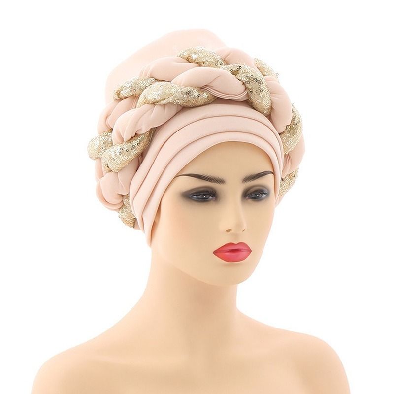 Nigerian Auto Gele Headtie Aso Oke Women Turban Headscarf Beanie Twisted BrWrap Hat Faux Pearl Headwrap Already Made