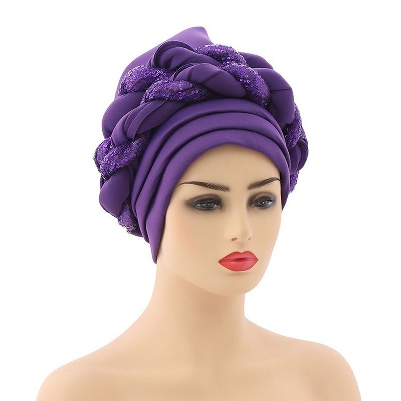 Nigerian Auto Gele Headtie Aso Oke Women Turban Headscarf Beanie Twisted BrWrap Hat Faux Pearl Headwrap Already Made