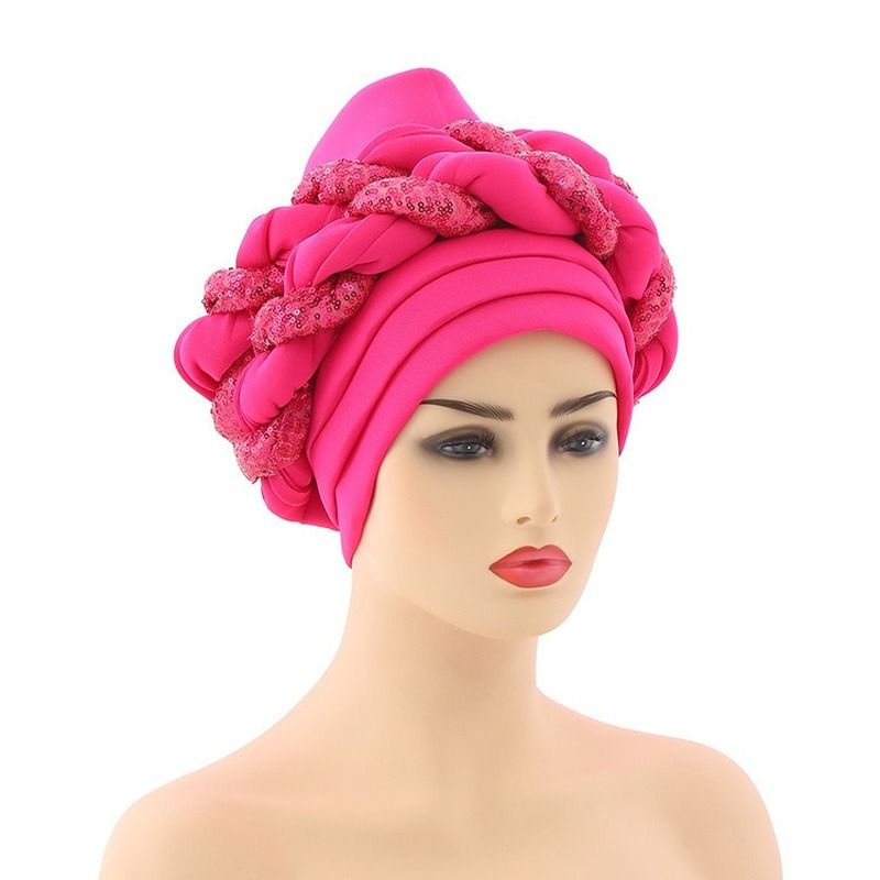 Nigerian Auto Gele Headtie Aso Oke Women Turban Headscarf Beanie Twisted BrWrap Hat Faux Pearl Headwrap Already Made