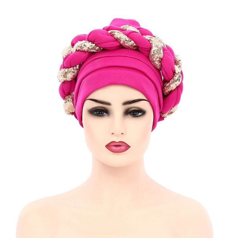 Nigerian Auto Gele Headtie Aso Oke Women Turban Headscarf Beanie Twisted BrWrap Hat Faux Pearl Headwrap Already Made