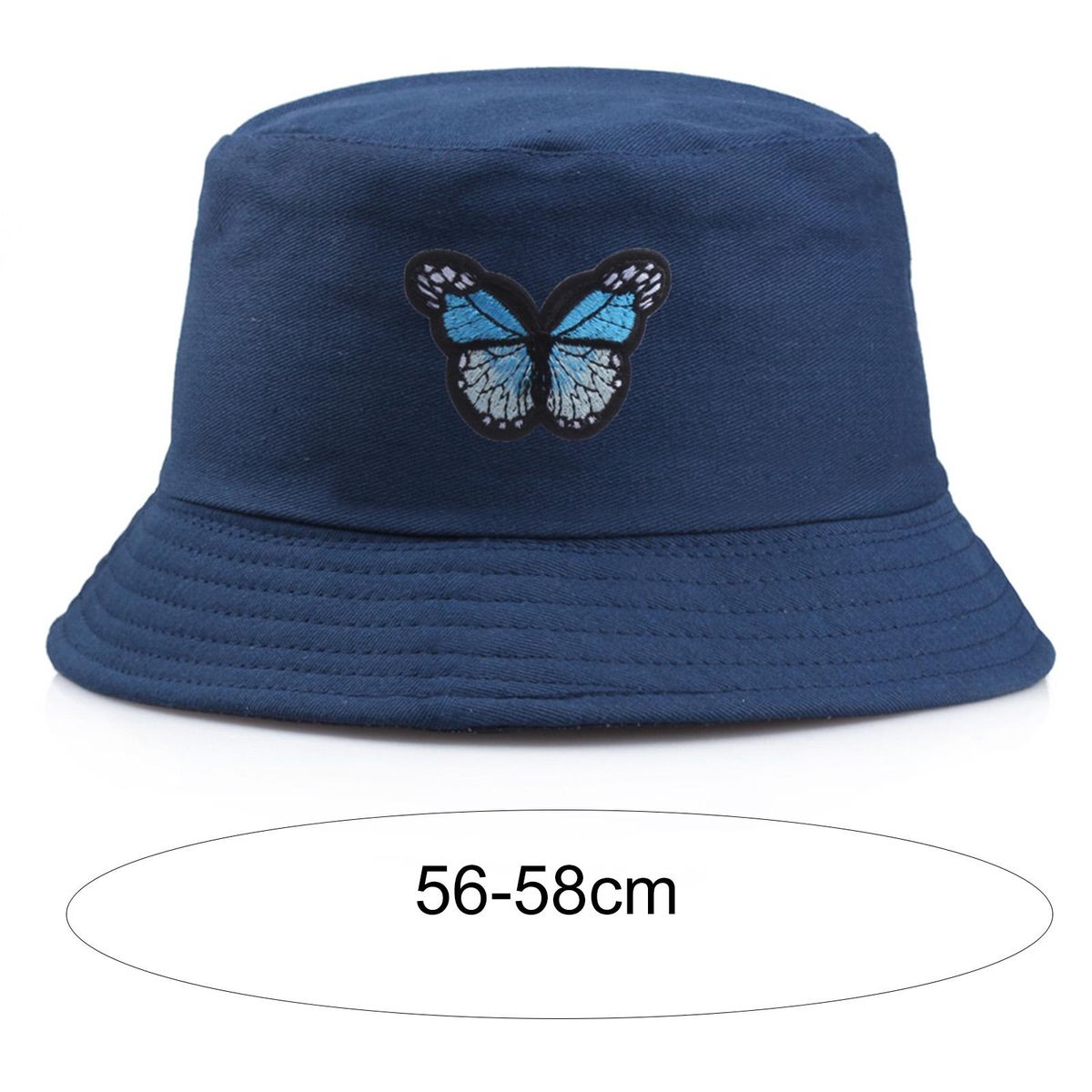 Bucket Hat Butterfly Sun Protection Elegant Embroidery-White