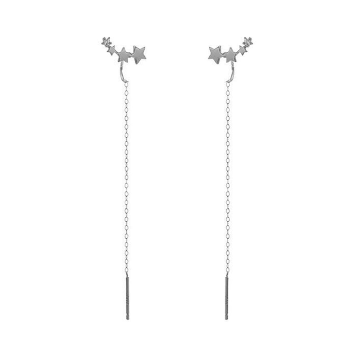 1 Pair Hanging Earrings Female Stars Chains Tassel Eardrop Silver