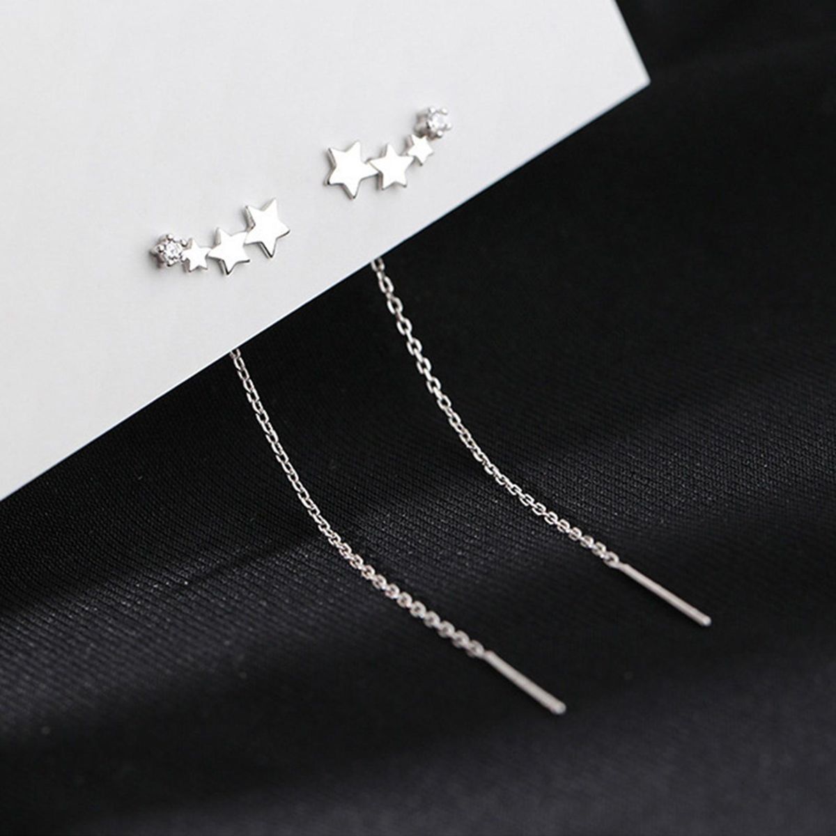 1 Pair Hanging Earrings Female Stars Chains Tassel Eardrop Silver