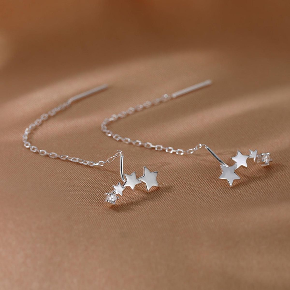 1 Pair Hanging Earrings Female Stars Chains Tassel Eardrop Silver