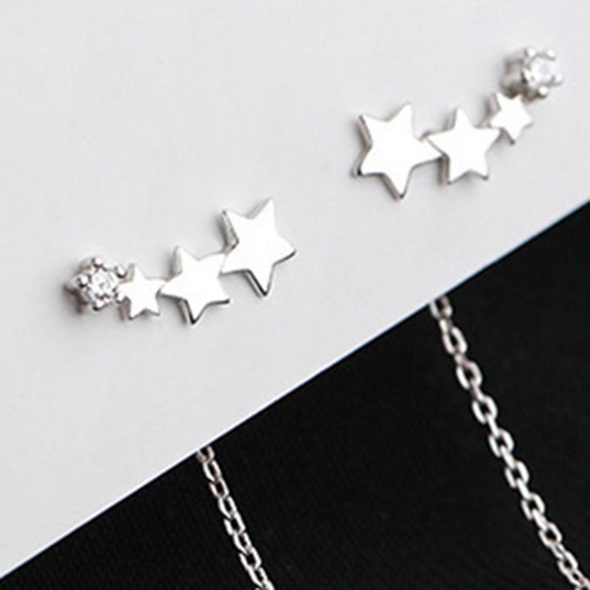 1 Pair Hanging Earrings Female Stars Chains Tassel Eardrop Silver