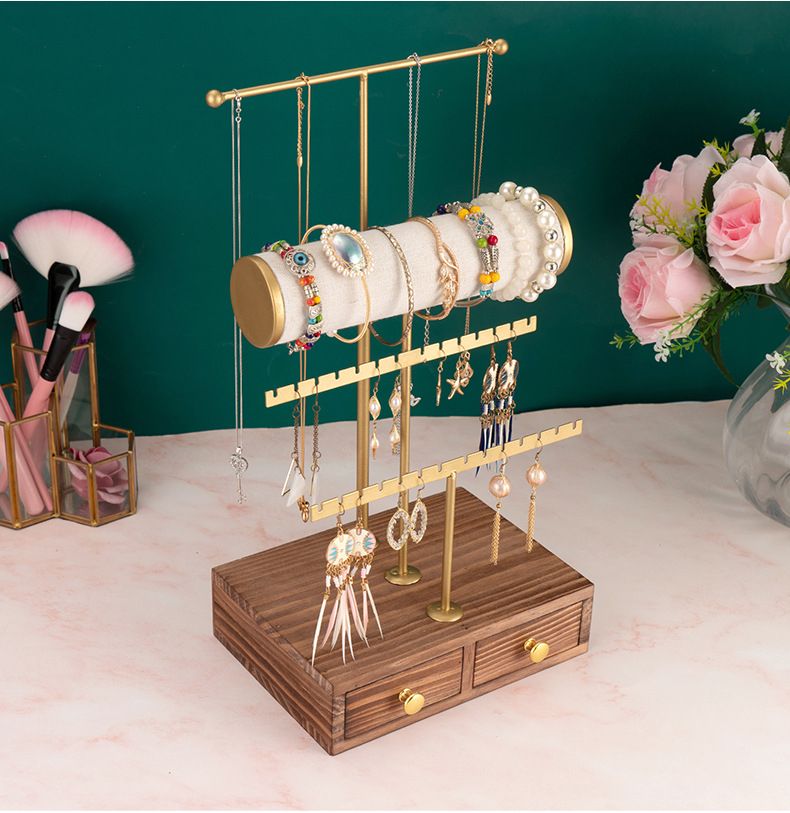 4 Tier Metal Jewelry Drawer Earring Necklaces Display Stand