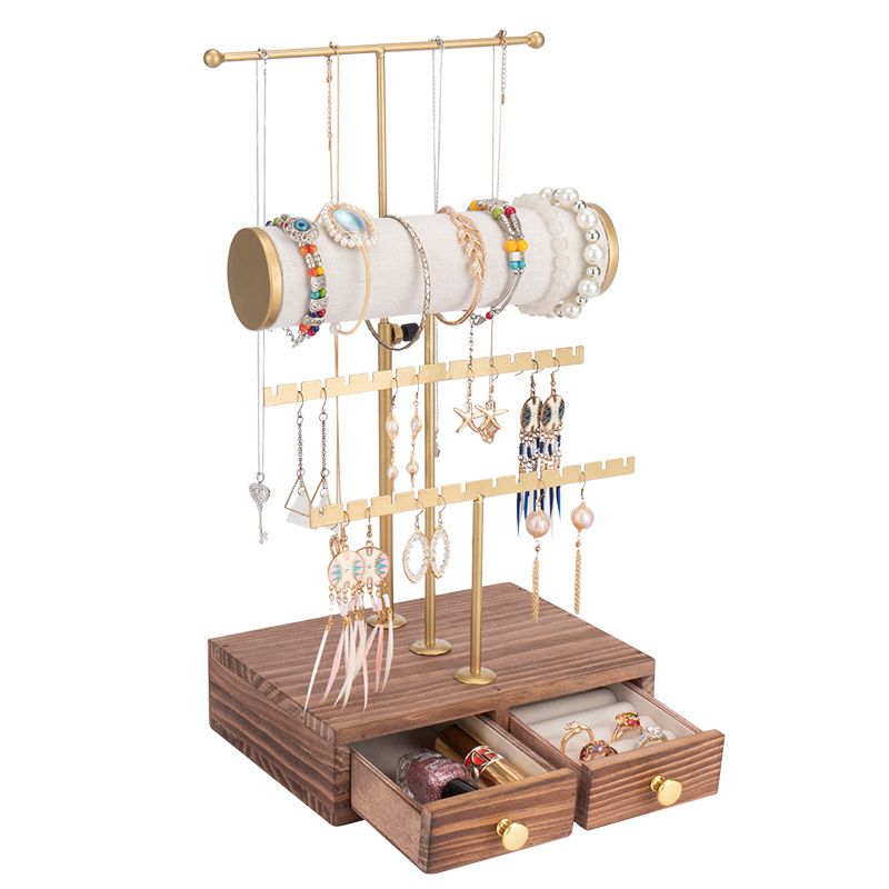 4 Tier Metal Jewelry Drawer Earring Necklaces Display Stand
