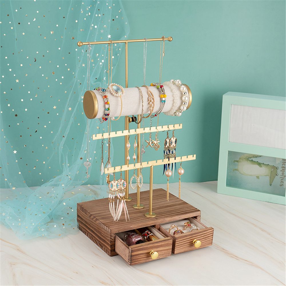 4 Tier Metal Jewelry Drawer Earring Necklaces Display Stand