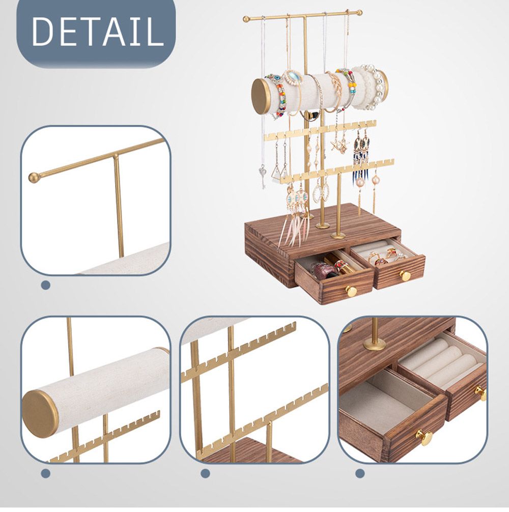 4 Tier Metal Jewelry Drawer Earring Necklaces Display Stand
