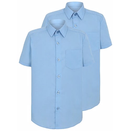 Boy's Light Blue Slim Fit Short Sleeve School Shirt - 2 Pack