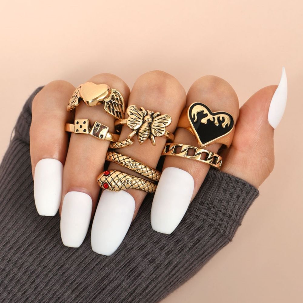 New Fashion 6 In 1 Knuckle Ring Set For Women-Gold
