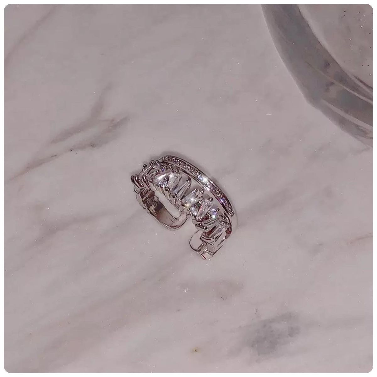 Adjustable Silver Zirconia Ring With Stones