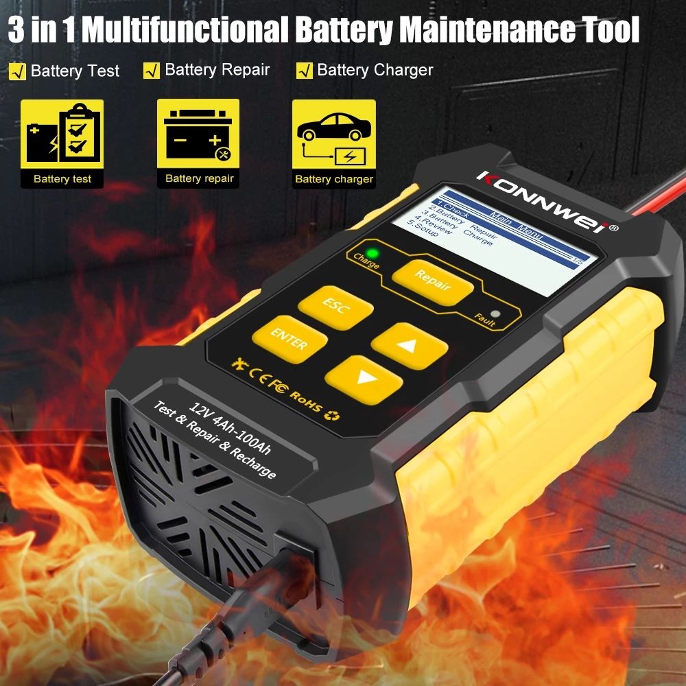 KW510 Full Automatic 12V Car Battery Tester Pulse Repair 5A Battery Chargers Wet Dry AGM Gels Lead Acid Car Repair Tool