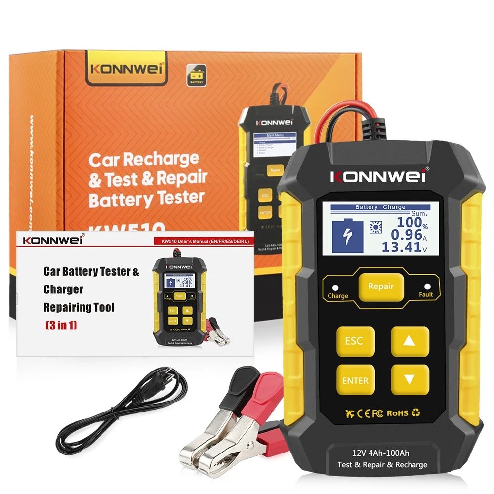 KW510 Full Automatic 12V Car Battery Tester Pulse Repair 5A Battery Chargers Wet Dry AGM Gels Lead Acid Car Repair Tool