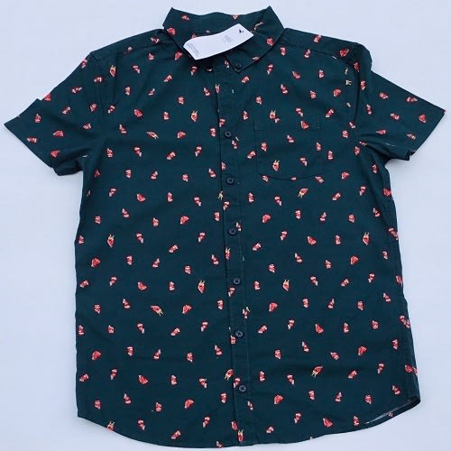 Santa Print Short Sleeve Button-down Shirt