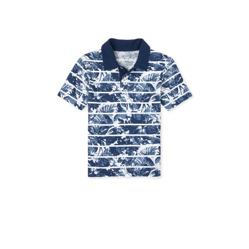 Vintage Floral Striped Polo Shirt -  Blue White