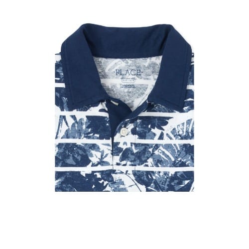 Vintage Floral Striped Polo Shirt -  Blue White