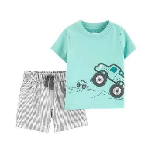 Child Of Mine Baby Boy Short Sleeve T Shirt & Striped Short 2pc Set