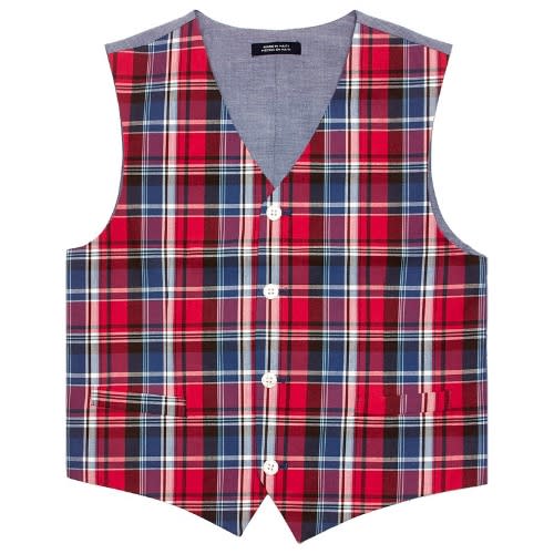 Boys 4- Button Plaid Vest