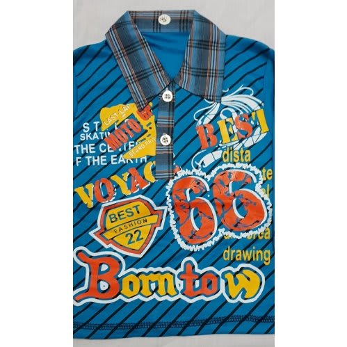Boys Long Sleeve Checked Collared T-Shirt With Jeans Trouser - Blue