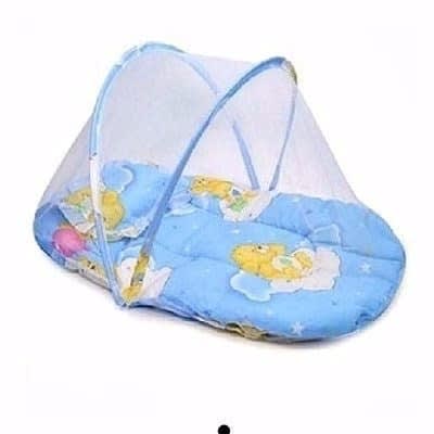 Foldable Mobile Baby Bed With Net Blue