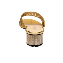 Vanessa Laser Cut Studded Slipper With Kiwi Heel - Gold