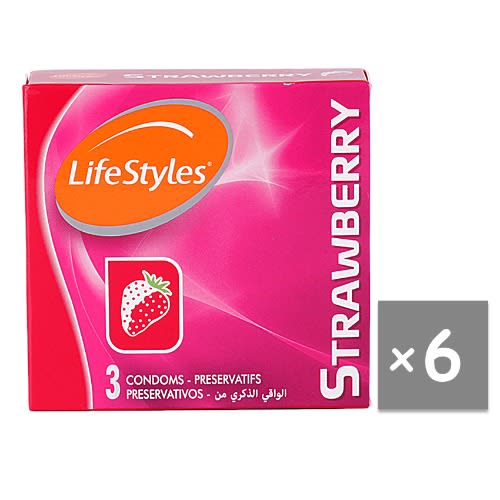 Lifestyles Strawberry Condom - 3 In 1 - 6 Packs