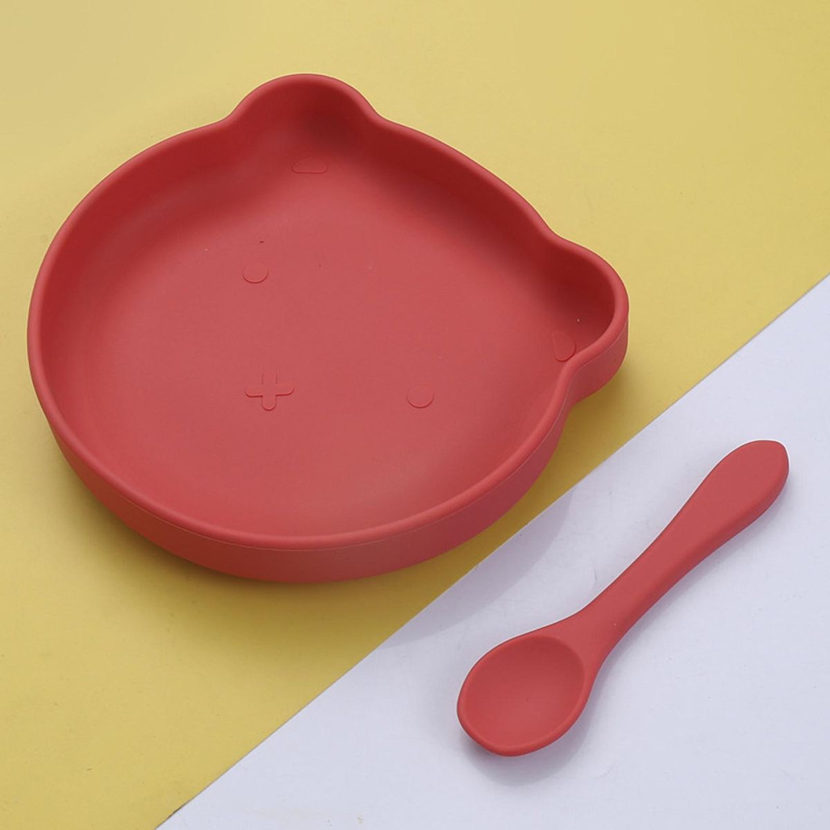 Baby Feeding Plate Silicone Toddlers Eating Dish Bowl Red
