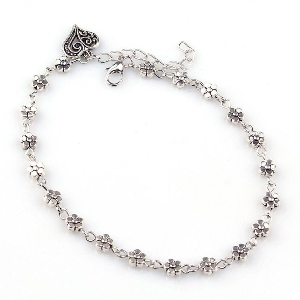 Boho Women Flower Heart Pendant Ankle Foot Bracelet-