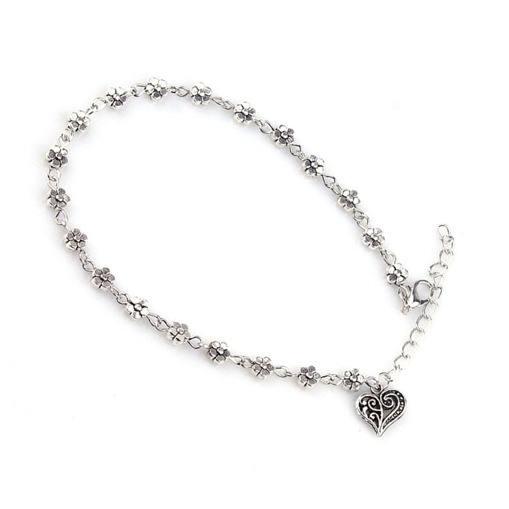 Boho Women Flower Heart Pendant Ankle Foot Bracelet-