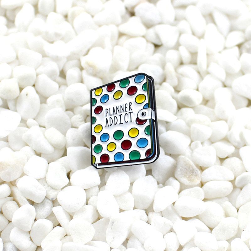 Planner Addict Book Colorful Dots Enamel Brooch Pin Denim-