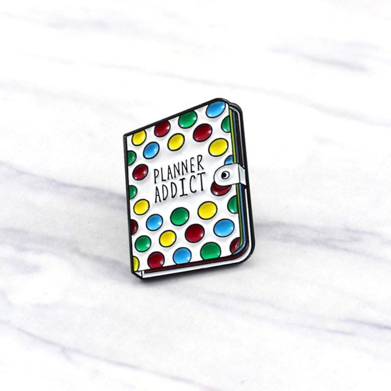 Planner Addict Book Colorful Dots Enamel Brooch Pin Denim-