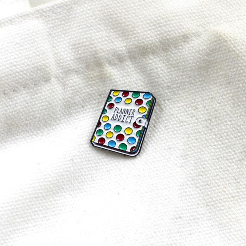 Planner Addict Book Colorful Dots Enamel Brooch Pin Denim-