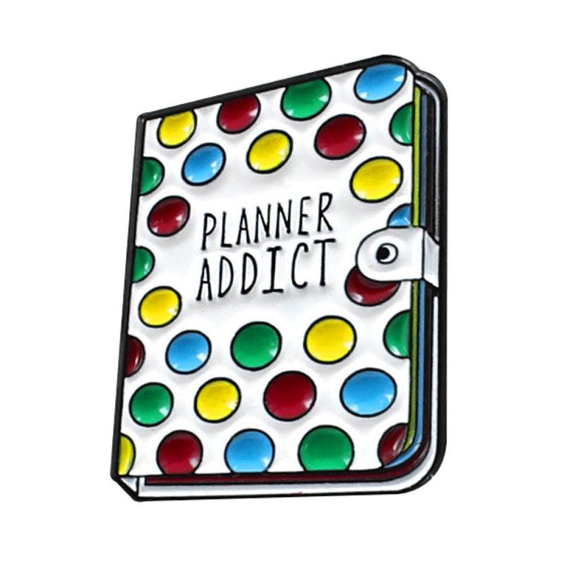 Planner Addict Book Colorful Dots Enamel Brooch Pin Denim-