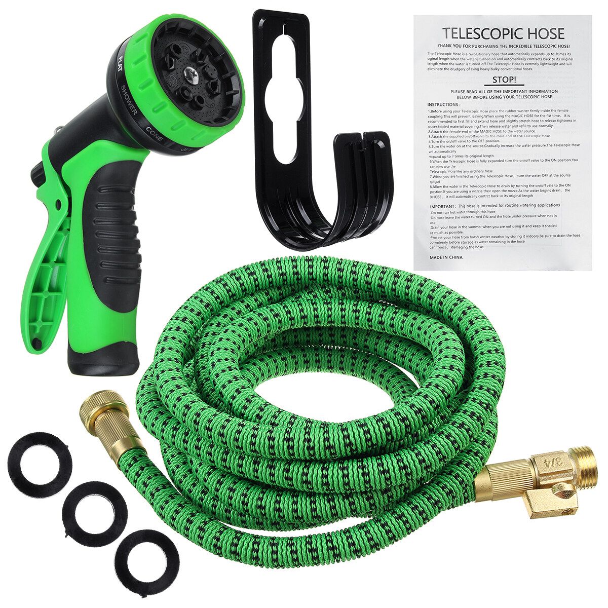 50/75/100FT Upgraded Expandable Garden Water Hose Function Spray Nozzle Green 100FT