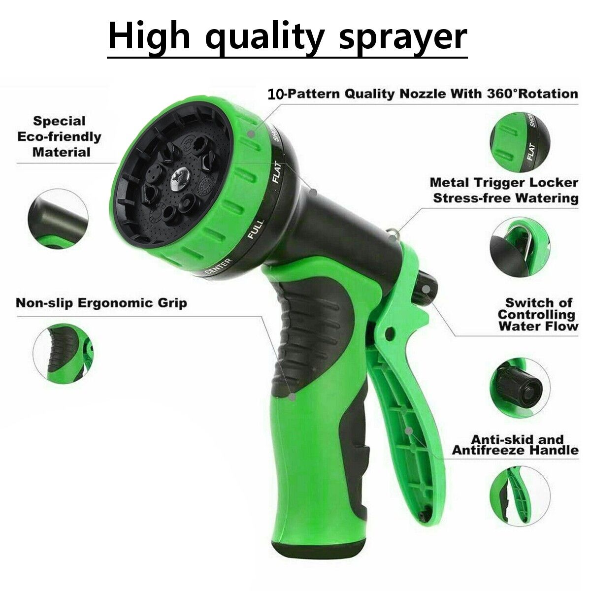50/75/100FT Upgraded Expandable Garden Water Hose Function Spray Nozzle Green 100FT