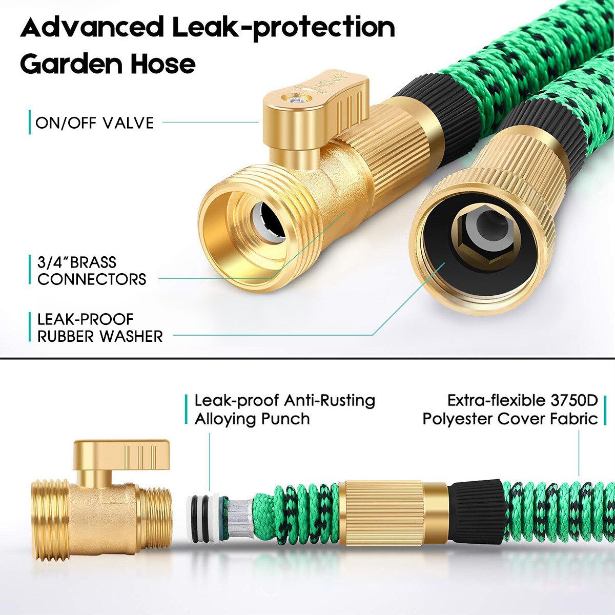 50/75/100FT Upgraded Expandable Garden Water Hose Function Spray Nozzle Green 100FT
