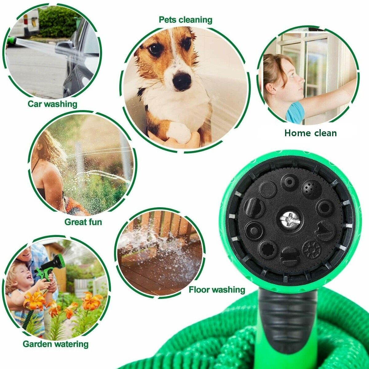 50/75/100FT Upgraded Expandable Garden Water Hose Function Spray Nozzle Green 100FT