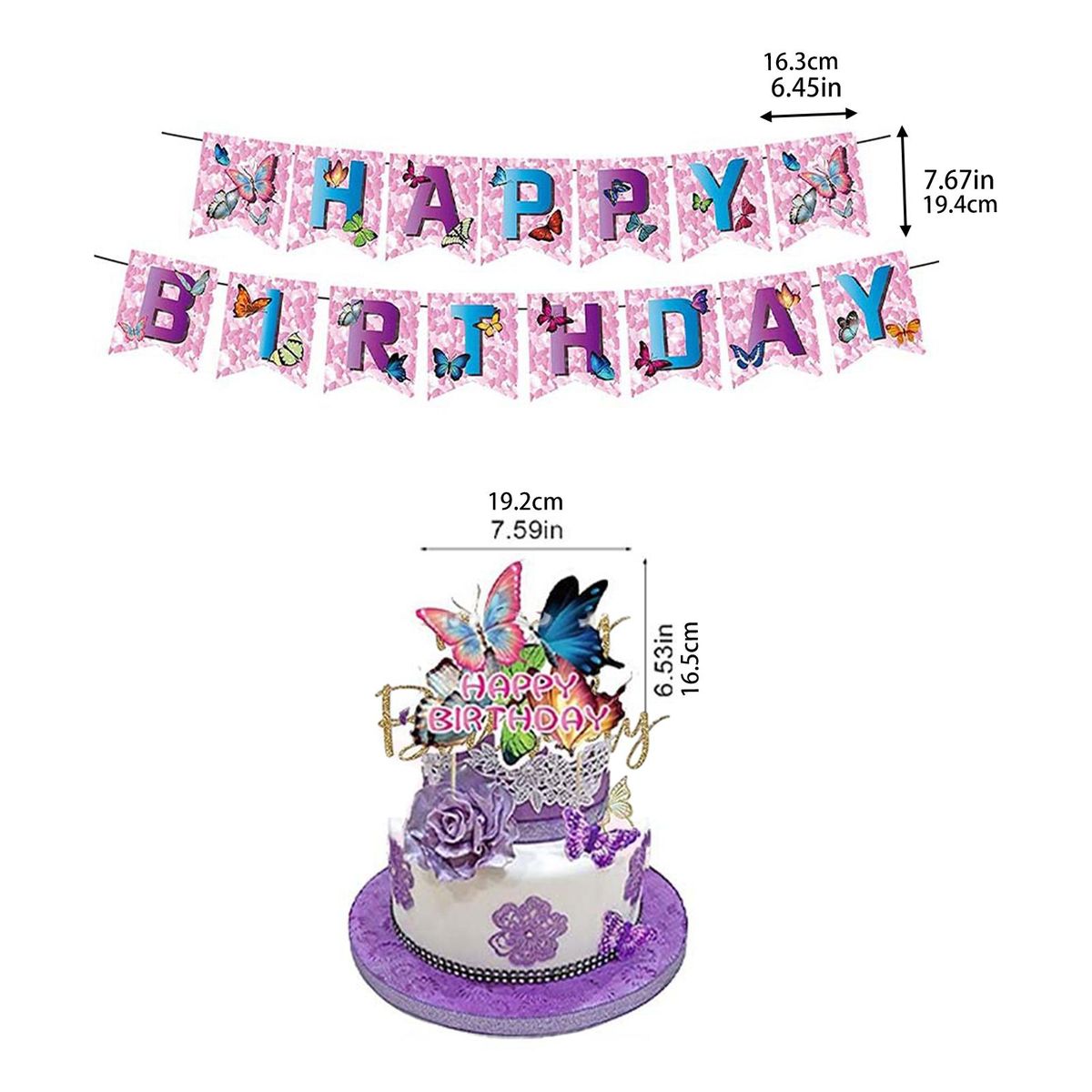 1 Set Birthday Party Props Banner Balloon Cake Topper Set Butterfly Birthday Party Decor