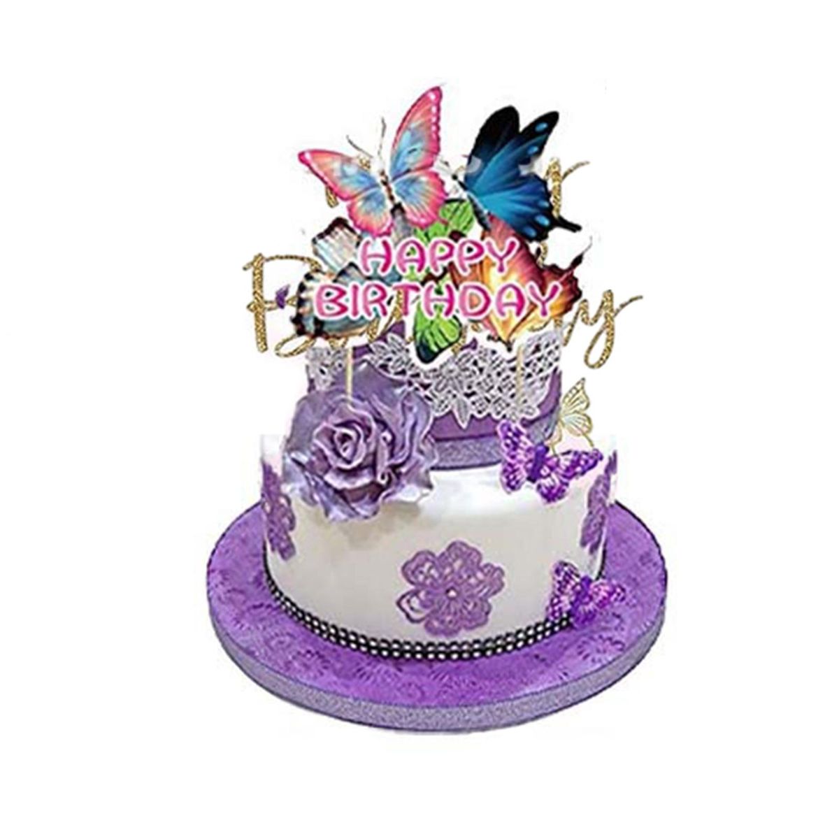 1 Set Birthday Party Props Banner Balloon Cake Topper Set Butterfly Birthday Party Decor