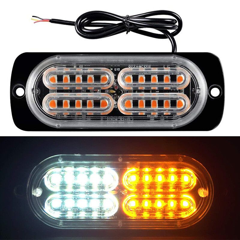 20LEDs Emergency Hazard Warning Strobe Light Amber Surface Mount For Car Truck White+Yellow White