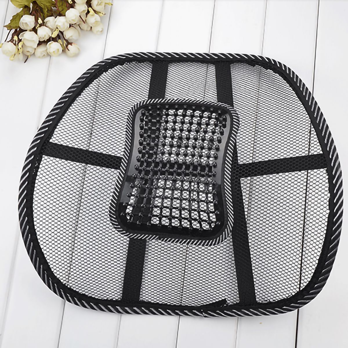 Car Seat Waist Pillow Mesh Massage Beads Breathable Back