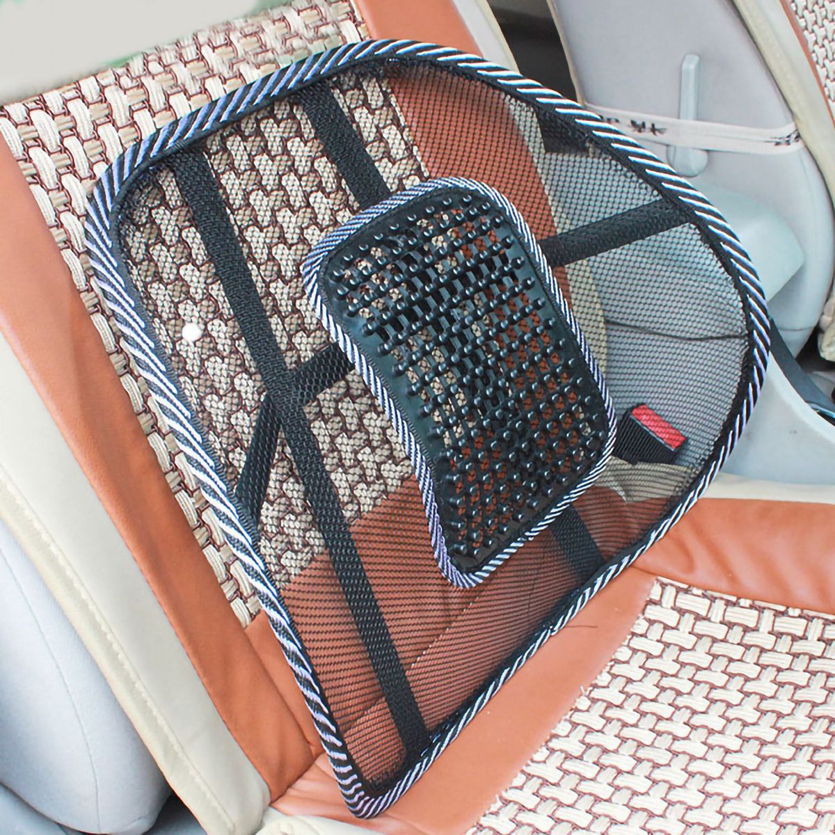 Car Seat Waist Pillow Mesh Massage Beads Breathable Back
