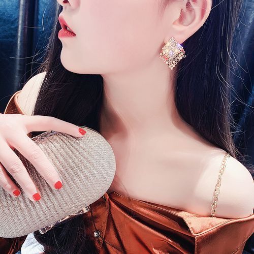 Simple Rhinestone Earrings Women European And American Fashion Square Earrings
