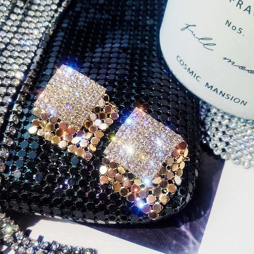 Simple Rhinestone Earrings Women European And American Fashion Square Earrings