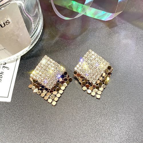 Simple Rhinestone Earrings Women European And American Fashion Square Earrings