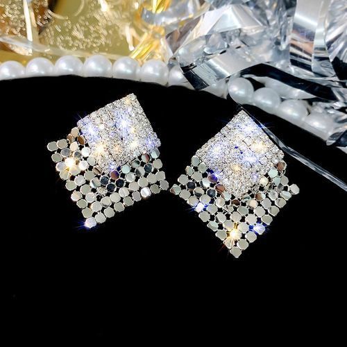 Simple Rhinestone Earrings Women European And American Fashion Square Earrings