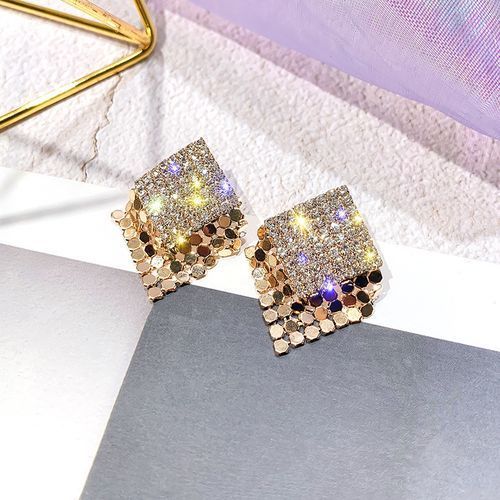 Simple Rhinestone Earrings Women European And American Fashion Square Earrings