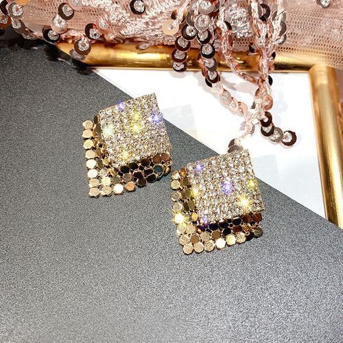 Simple Rhinestone Earrings Women European And American Fashion Square Earrings
