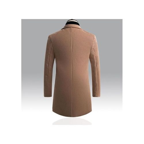 Khaki Autumn Winter New Men Woolen Coat Wool Mid-length Trench Single-breasted Jacket Male